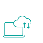 Symbol eines Laptops mit einer Wolke darüber und Pfeilen, die Daten hoch- und herunterladen, als Darstellung für digitale Vernetzung und Cloud-Nutzung.