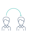 Symbolische Darstellung zweier Personen, verbunden durch einen Pfeil, das auf Erbrecht und Verm&ouml;gens&uuml;bertragung hinweist.