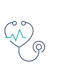 Symbol eines Stethoskops mit einer Herzform und einer EKG-Linie &ndash; Darstellung von Gesundheit und Medizinrecht.