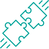 Symbol von zwei ineinandergreifenden Puzzleteilen, die Zusammenarbeit oder Vernetzung symbolisieren.