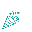 Symbol einer Party-Konfettikanone, das Team-Events und gemeinsame Feiern repr&auml;sentiert.