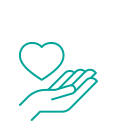 Symbol einer Hand, die ein Herz h&auml;lt, das einen respektvollen und wertsch&auml;tzender Umgang mit Mandanten und Mitarbeitern darstellt.